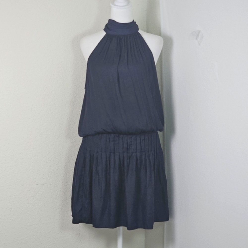 DO+BE Say You Love It  Halter Neck Tie Navy Blue Dress Sz Lg